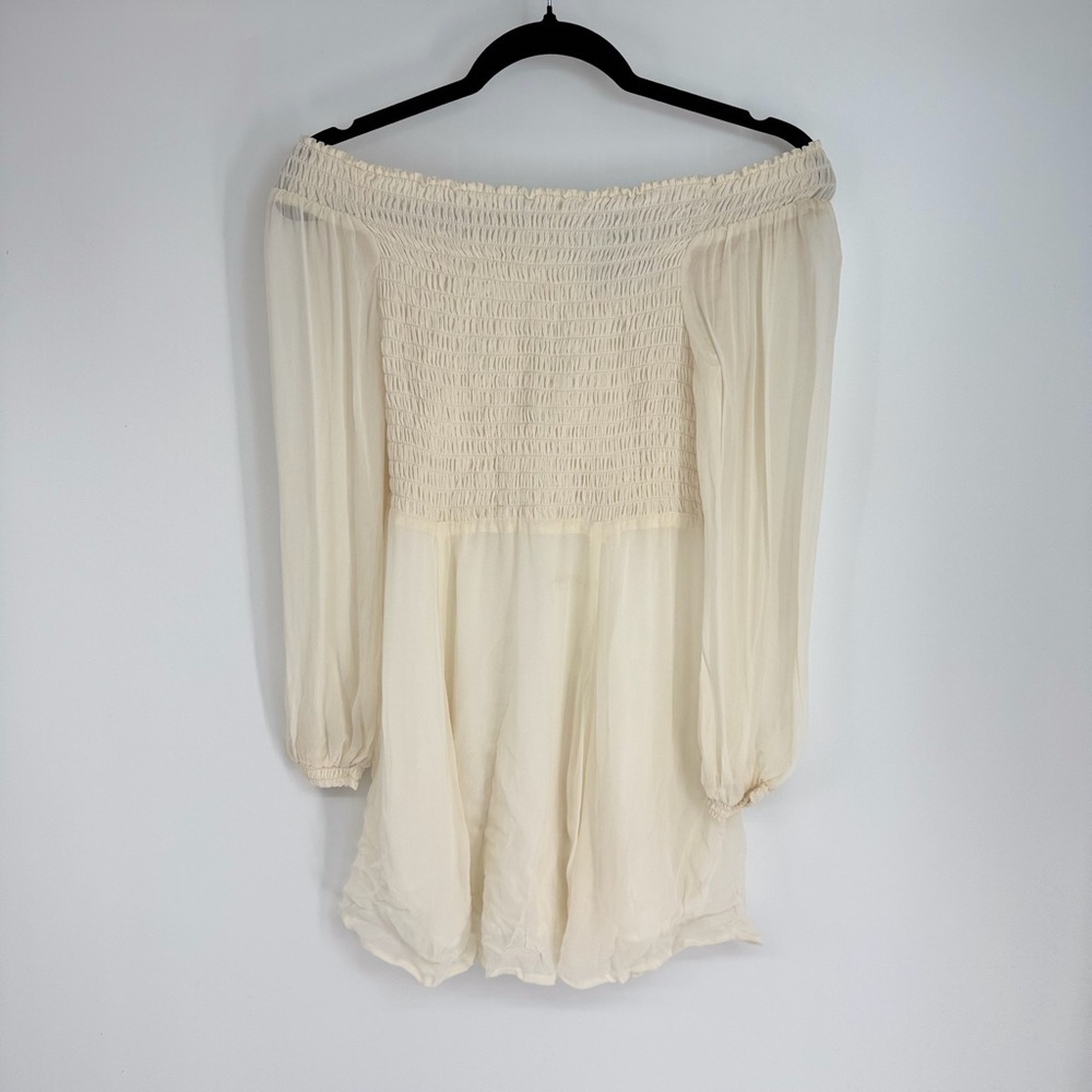 Reformation Viscose White Bridal Long Sleeve Zip Up Off Shoulder Mini Dress
